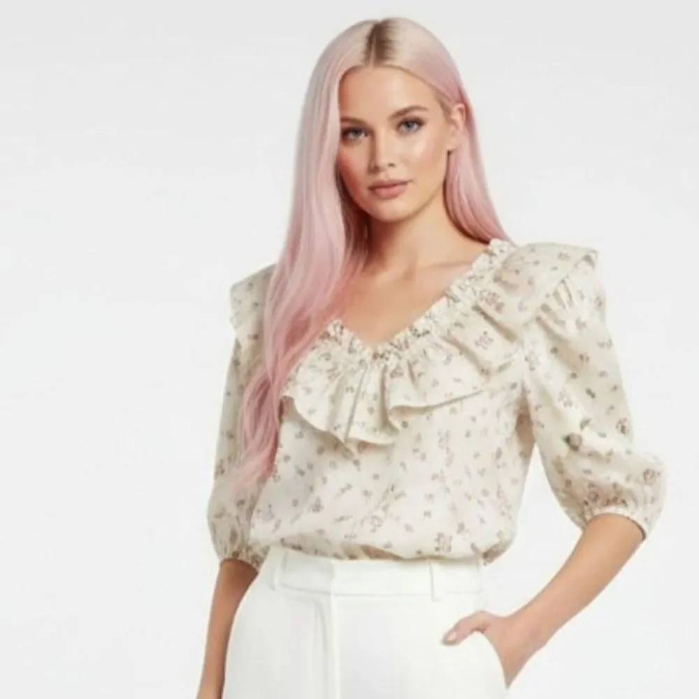 NWT Hyacinth House Romantic Ruffle Blouse Small Puff Sleeve Floral Cottagecore